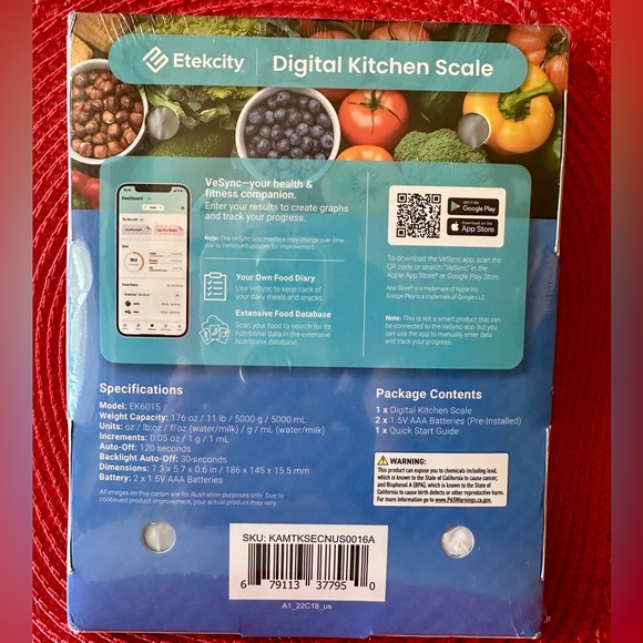 Etekcity Digital Kitchen Scale EK6015New in Package Stainless Steel Auto Shutoff - Picture 2 of 8